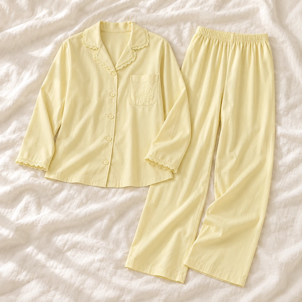 Long-Sleeve Maternity Pyjama Set — A02-77460 — product set on cream linen