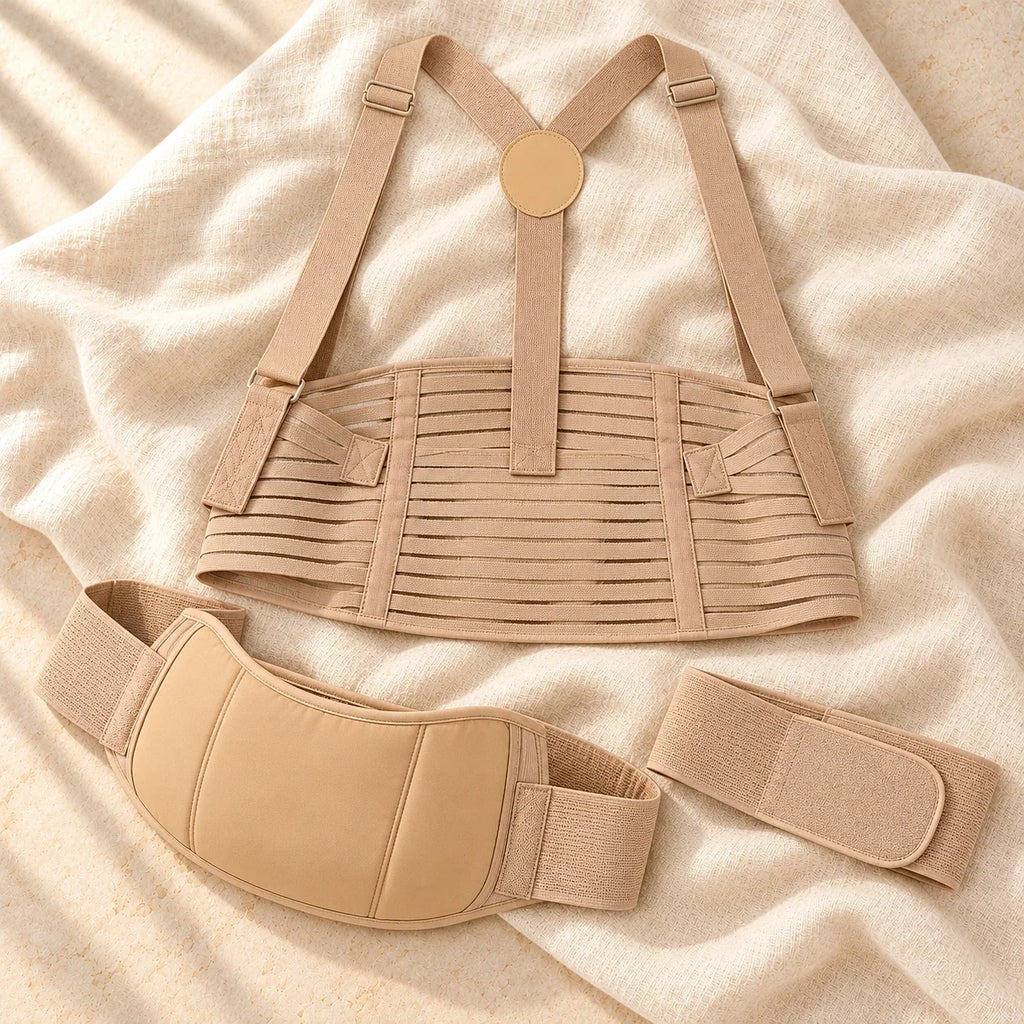 Three-Piece Maternity Support Belt Set, A Kakhi, product on cream linen