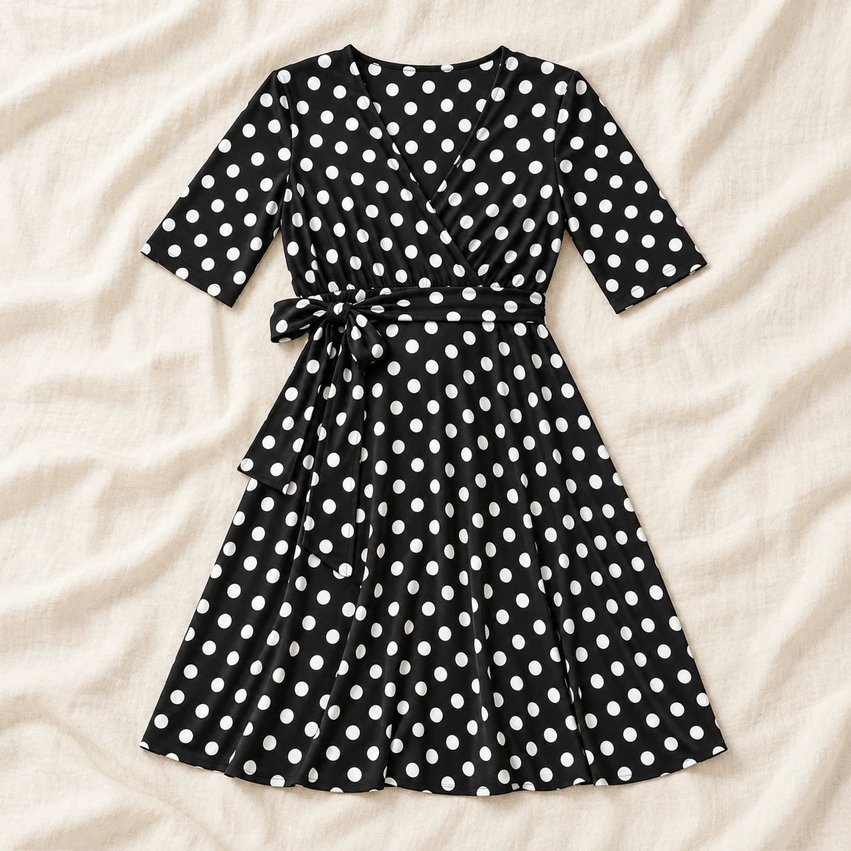 Tots & Moms V-neck maternity dress — Black polka dot — product photograph