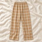 Plaid Wide-Leg Maternity Trousers — Style F — on cream linen