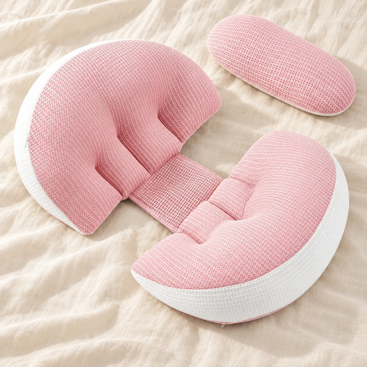 Adjustable Pregnancy Pillow with Auxiliary Cushion — Pink Mesh — product detail