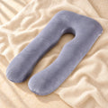 J-Shaped Full-Body Pregnancy Pillow, U grey pillow, on cream linen