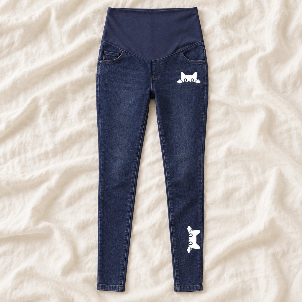 Tots & Moms maternity jeans — Indigo — Peeking Cat, product view