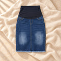 High-Waist Stretch Maternity Denim Skirt, Blue, product on cream linen