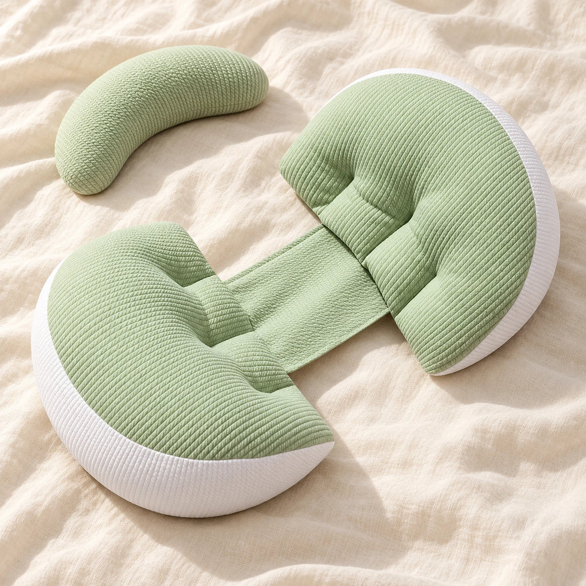 Adjustable Pregnancy Pillow with Auxiliary Cushion — Green Waffle — product detail