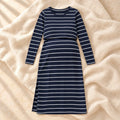 Stretch Maternity Nursing Dress, Blue, product on cream linen
