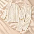 Long-Sleeve Maternity Pyjama Set, A02-77441, on warm cream linen