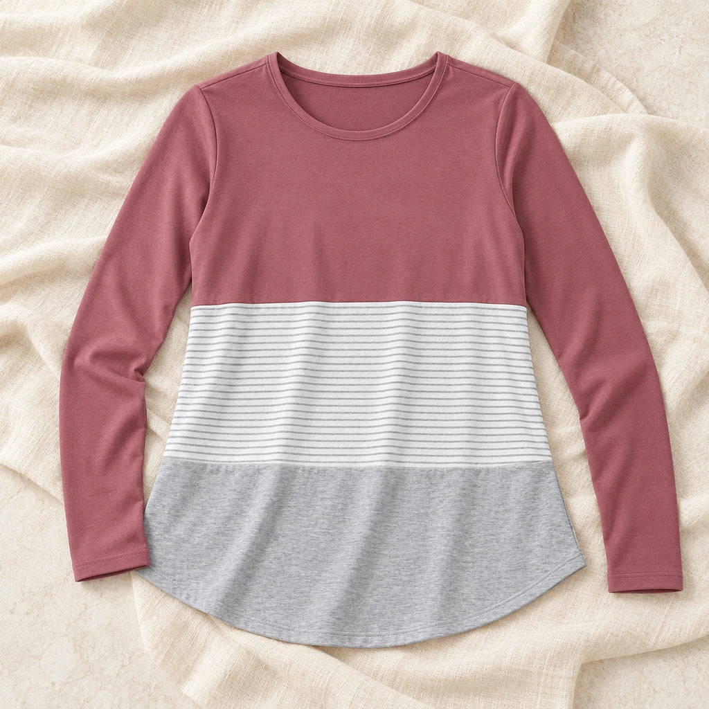 Everyday Maternity Nursing T-Shirt — Dark pink, product on cream linen