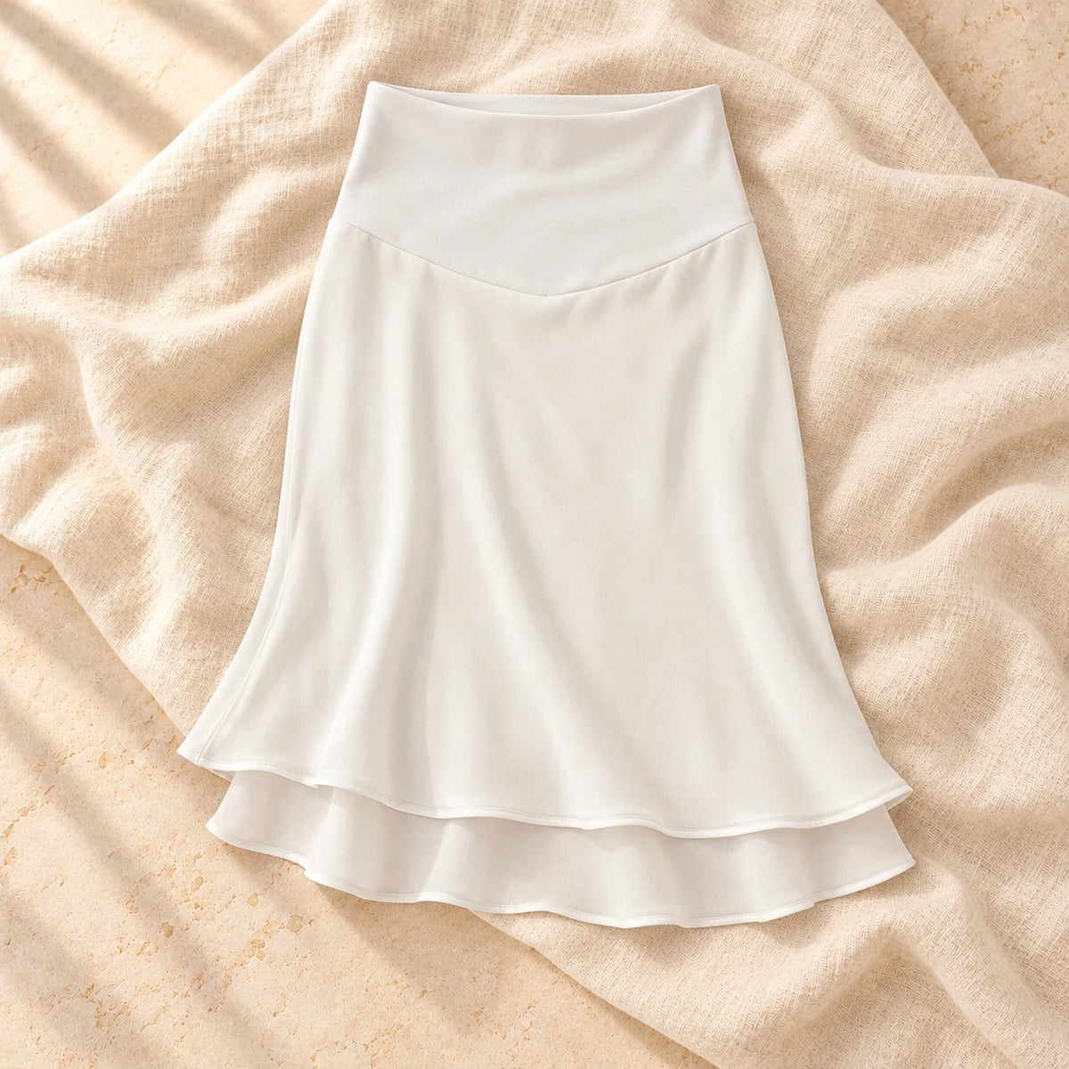 Double-Layer Maternity Pencil Skirt, 1, on warm cream linen