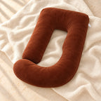 Full-Body Pregnancy Pillow with Washable Cover, Dark Brown, on warm cream linen