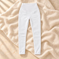Elastic-Waist Maternity Pencil Jeans, WHITE, on warm cream linen