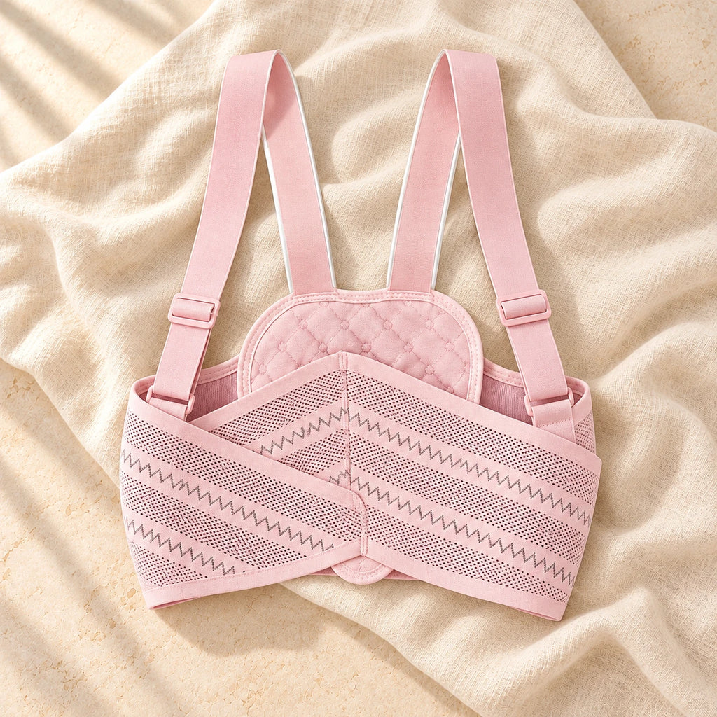 Breathable Adjustable Pregnancy Support Belt, Pink, on cream linen
