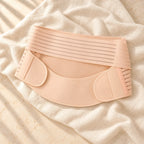 Hook-and-Loop Maternity Support Band, Beige, product on cream linen