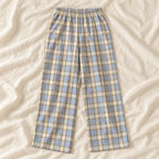 Plaid Wide-Leg Maternity Trousers — Style D — on cream linen
