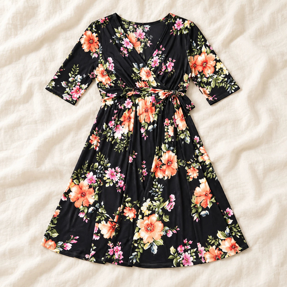 Tots & Moms V-neck maternity dress — Black floral — product photograph