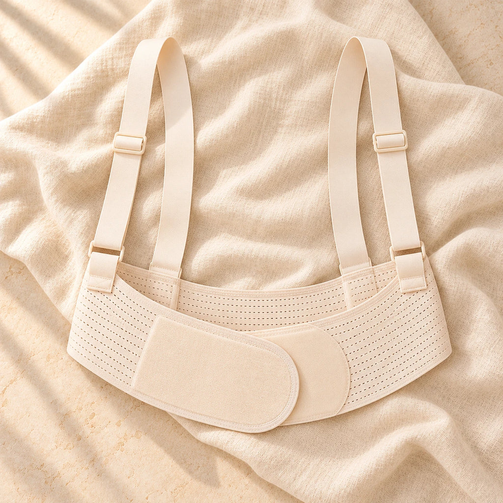 Maternity Support Belt with Shoulder Straps, Beige-1PCS, on cream linen