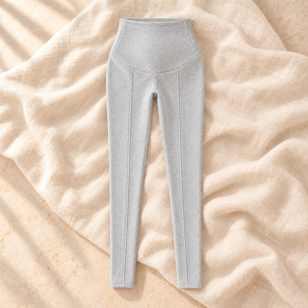 Warm-Lined Maternity Leggings, Light gray, on warm cream linen