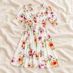 Tots & Moms V-neck maternity dress — White floral — product photograph