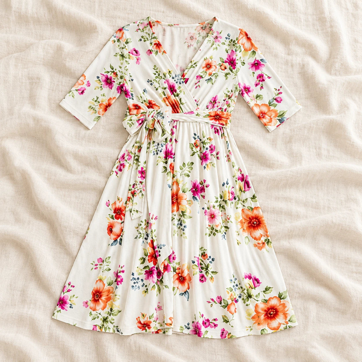 Tots & Moms V-neck maternity dress — White floral — product photograph