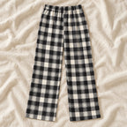 Plaid Wide-Leg Maternity Trousers — Style B — on cream linen