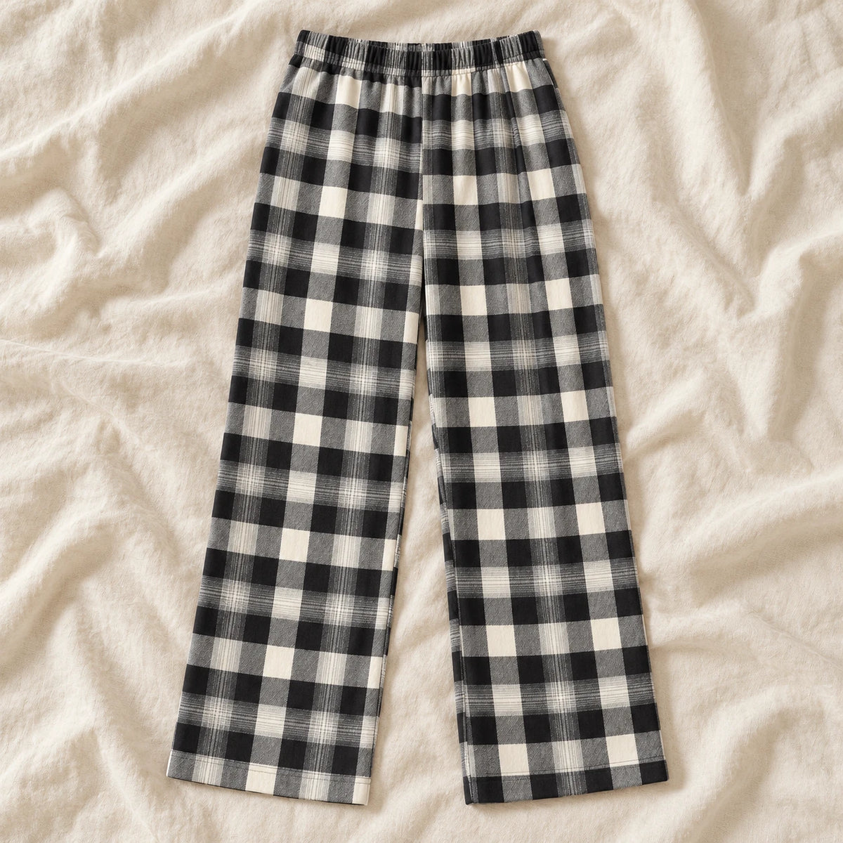 Plaid Wide-Leg Maternity Trousers — Style B — on cream linen