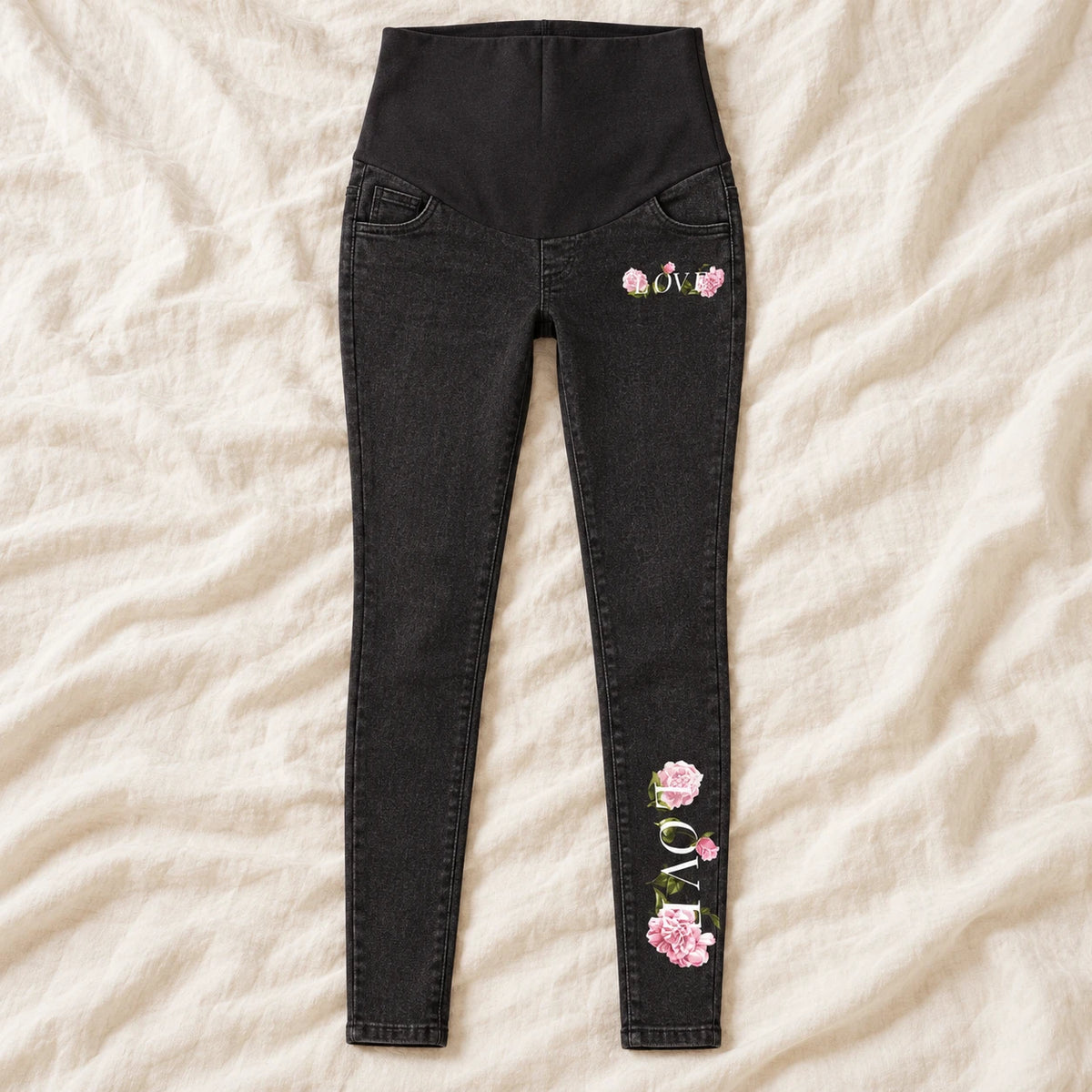 Tots & Moms maternity jeans — Black — Pink Rose Love, product view