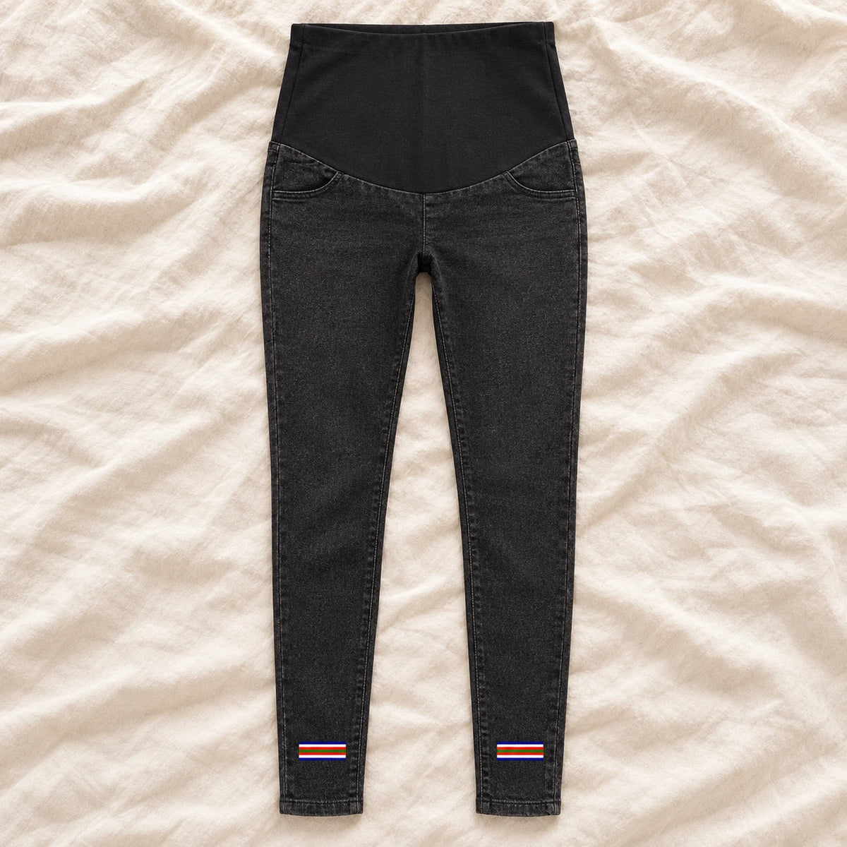 Tots & Moms maternity jeans — Black — Multicolour Stripes, product view
