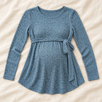 Tie-Waist Long-Sleeve Maternity Tunic — Dusty Blue — product detail