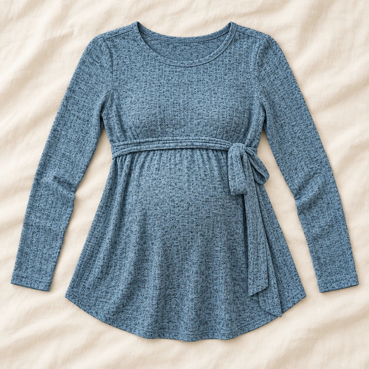 Tie-Waist Long-Sleeve Maternity Tunic — Dusty Blue — product detail