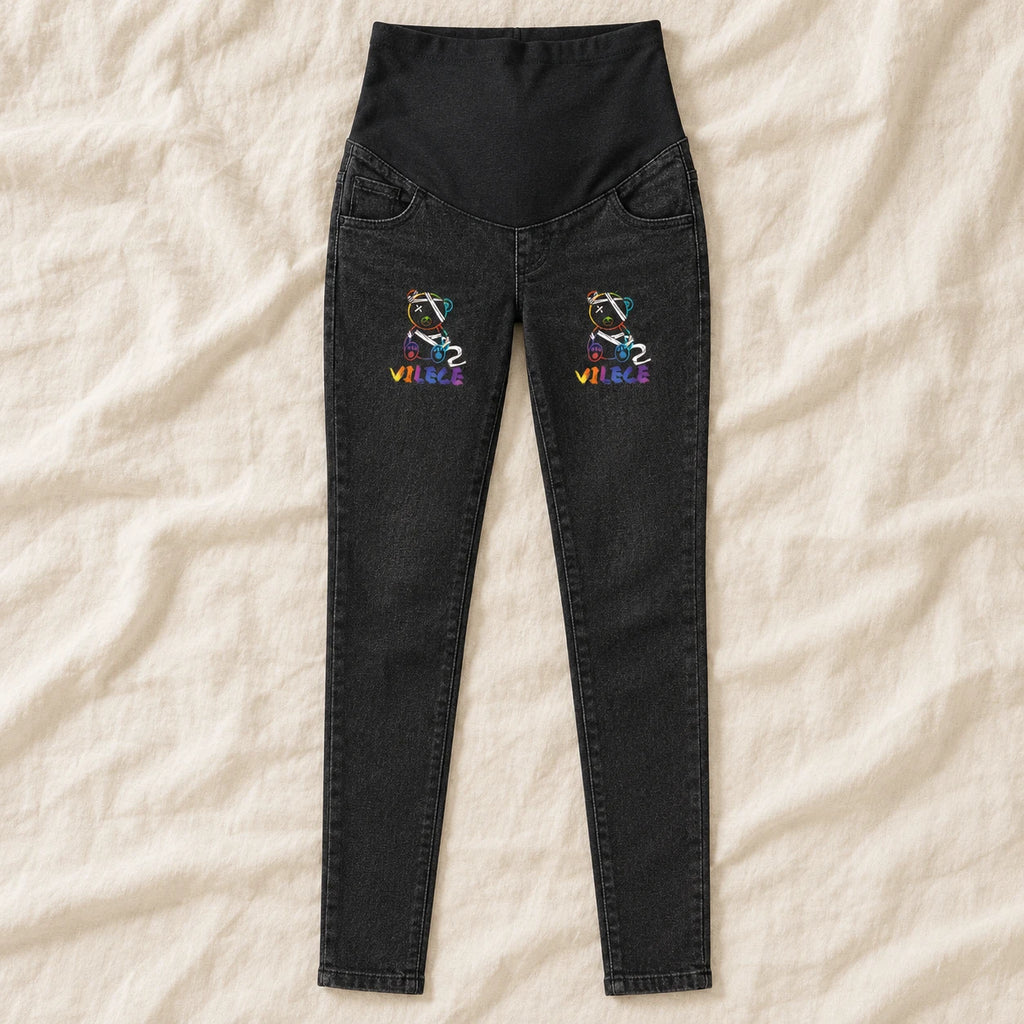 Tots & Moms maternity jeans — Black — Rainbow Teddy, product view