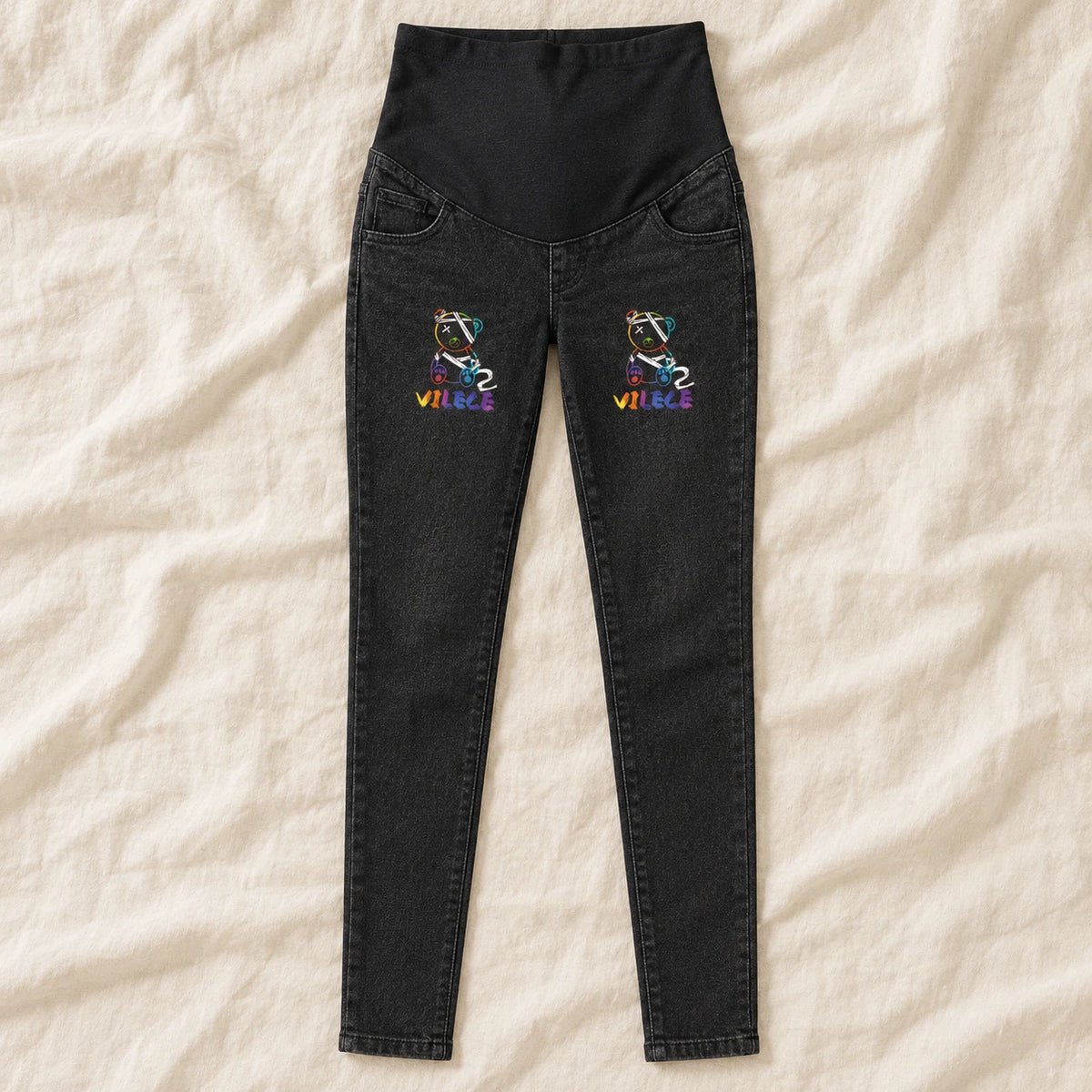Tots & Moms maternity jeans — Black — Rainbow Teddy, product view