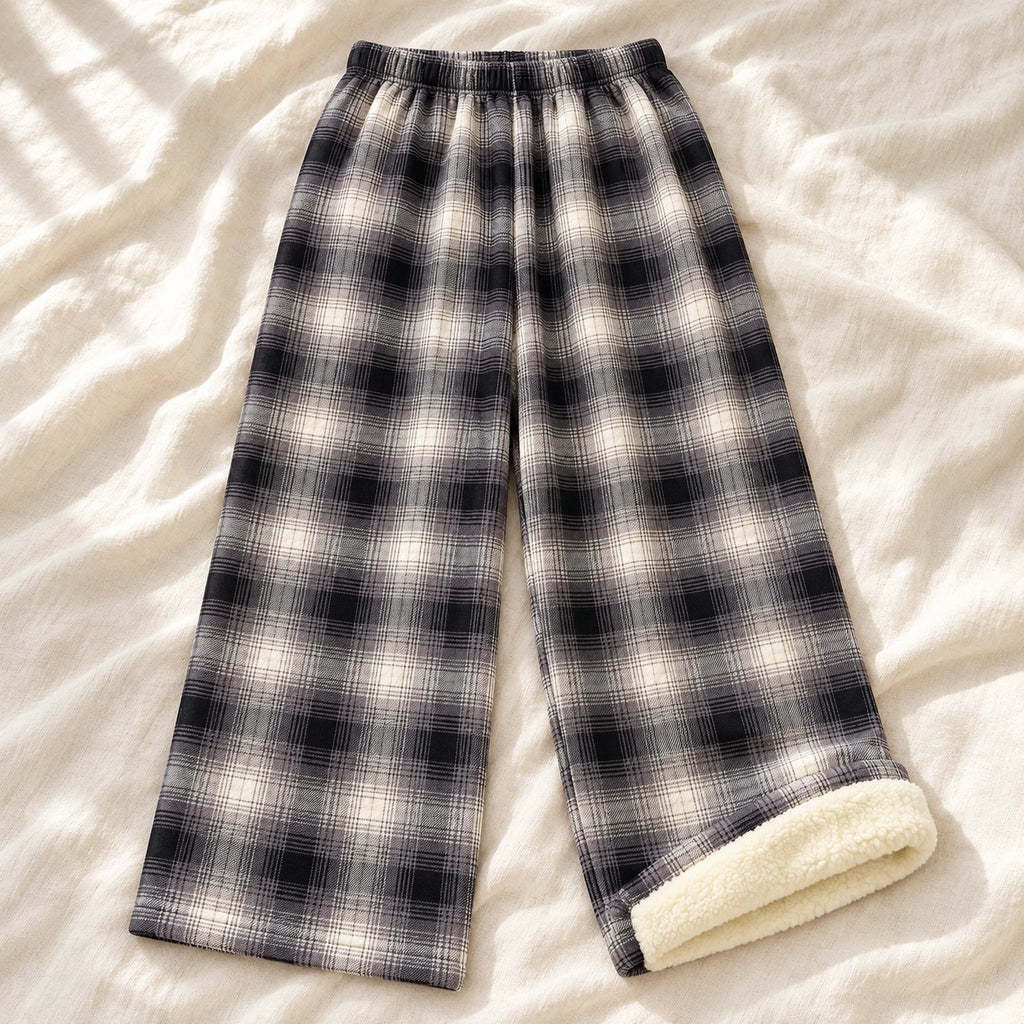 Plaid Wide-Leg Maternity Trousers — Style N — on cream linen
