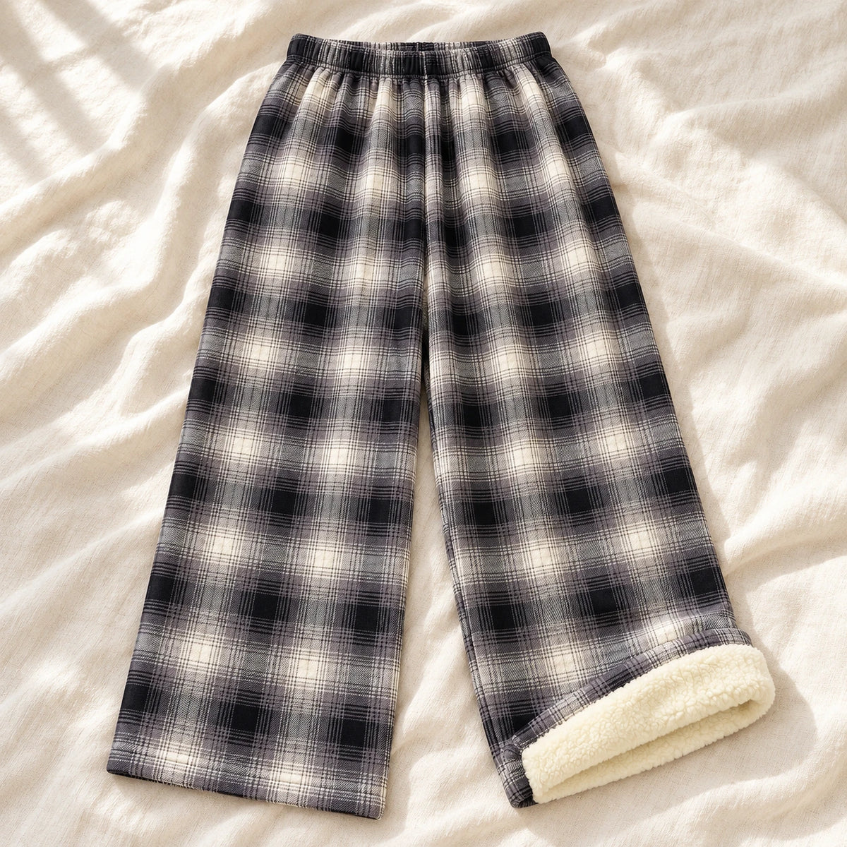 Plaid Wide-Leg Maternity Trousers — Style N — on cream linen
