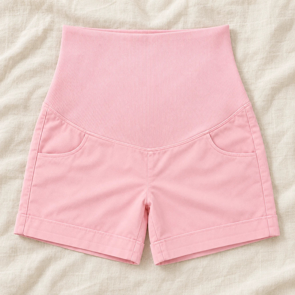 Adjustable-Waist Maternity Shorts — Pink — product detail