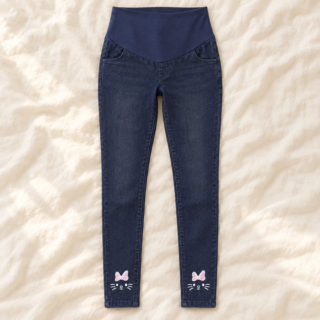 Tots & Moms maternity jeans — Indigo — Bow Cat, product view