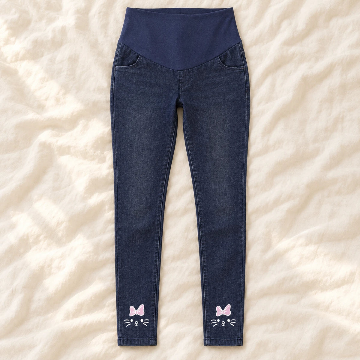 Tots & Moms maternity jeans — Indigo — Bow Cat, product view