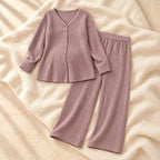 Knitted Maternity Top & Trouser Lounge Set, pink, on cream linen