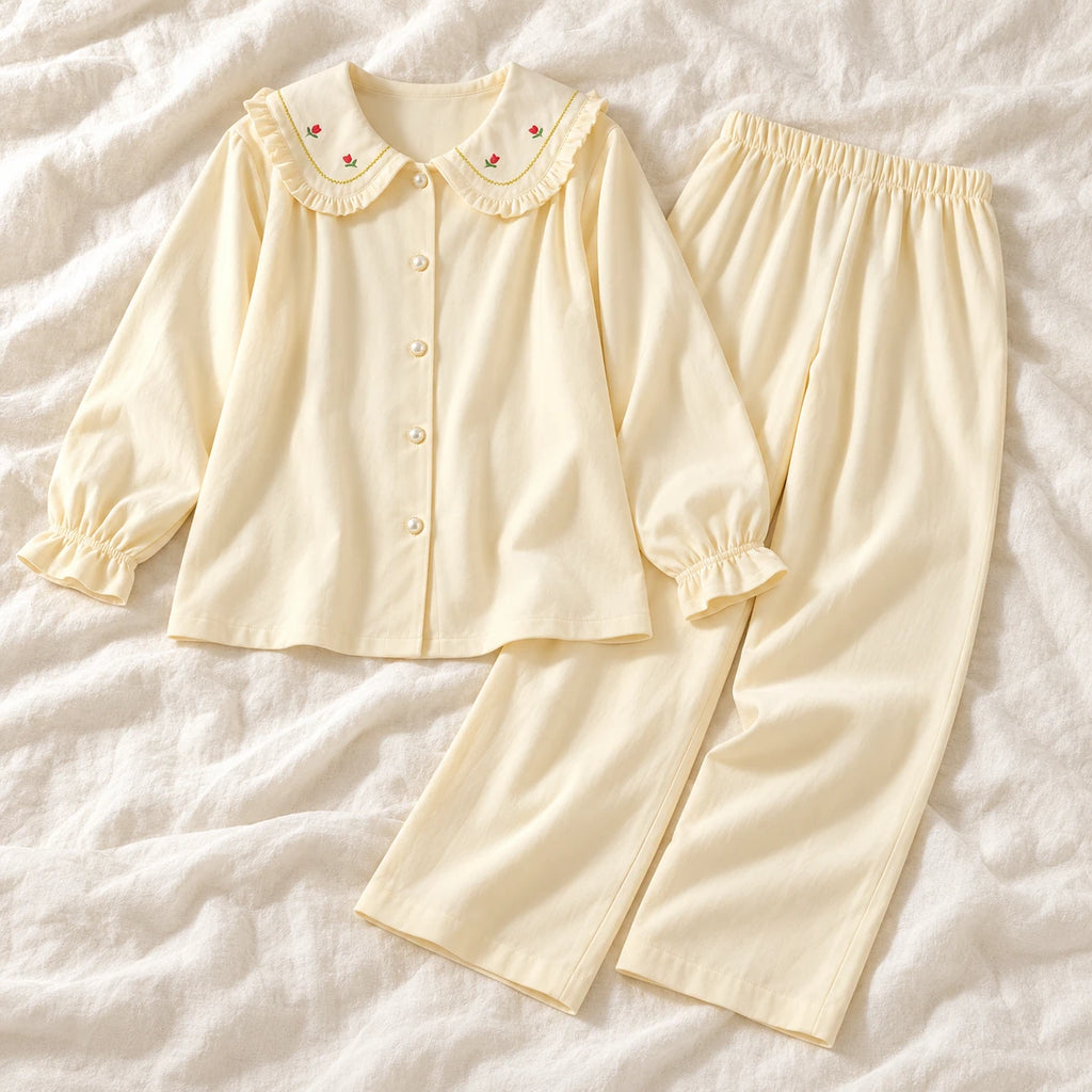 Long-Sleeve Maternity Pyjama Set — A02-77458 — product set on cream linen