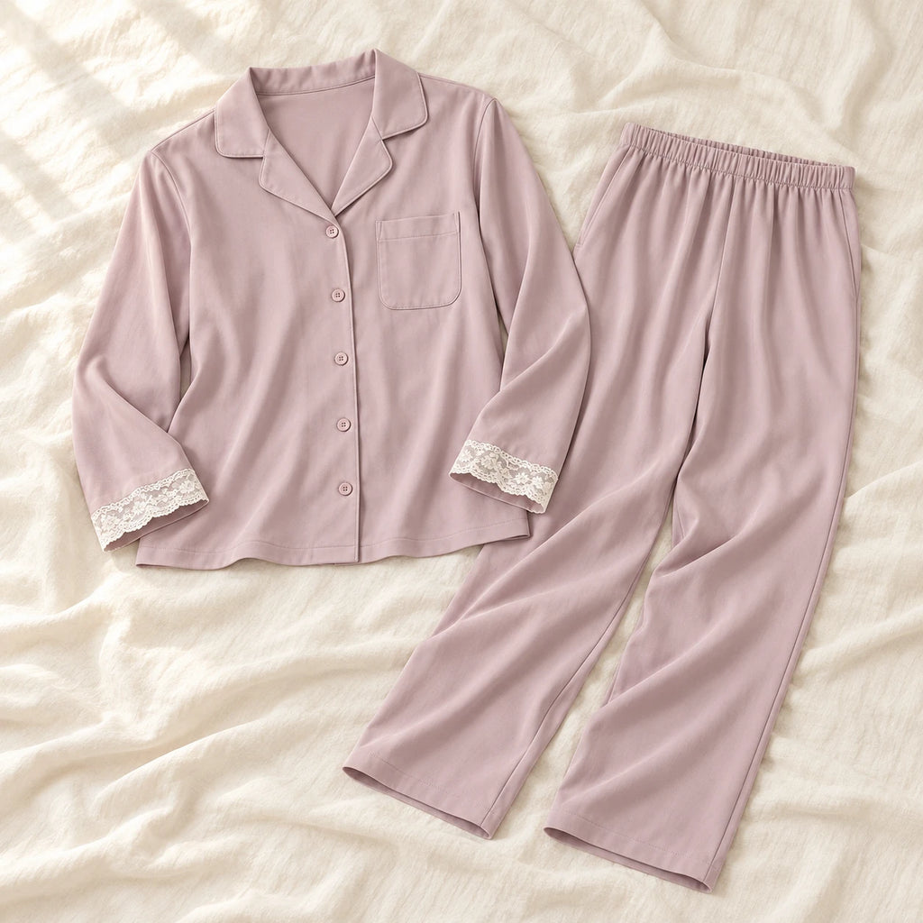 Long-Sleeve Maternity Pyjama Set — A02-77443 — product set on cream linen