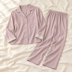 Long-Sleeve Maternity Pyjama Set — A02-77443 — product set on cream linen
