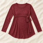 Tie-Waist Long-Sleeve Maternity Tunic — Burgundy — product detail