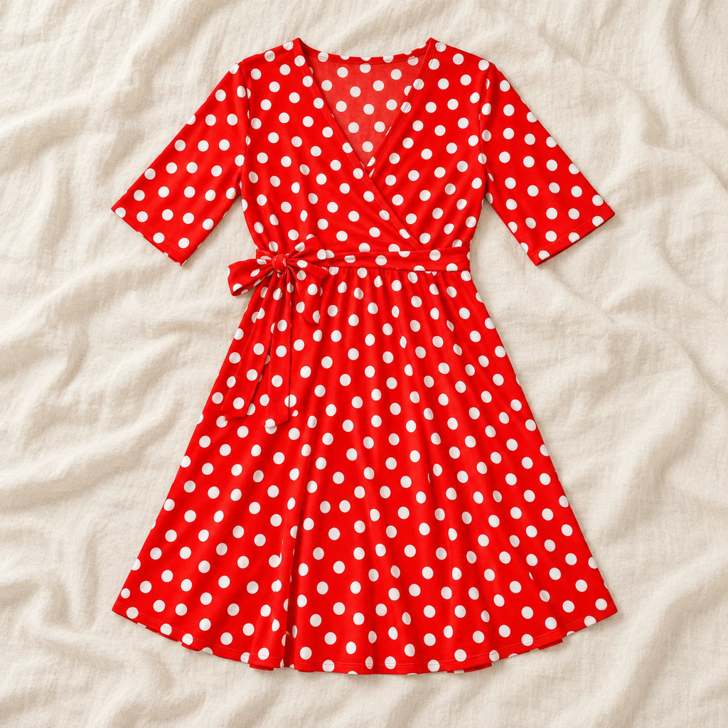 Tots & Moms V-neck maternity dress — Red polka dot — product photograph