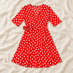 Tots & Moms V-neck maternity dress — Red polka dot — product photograph