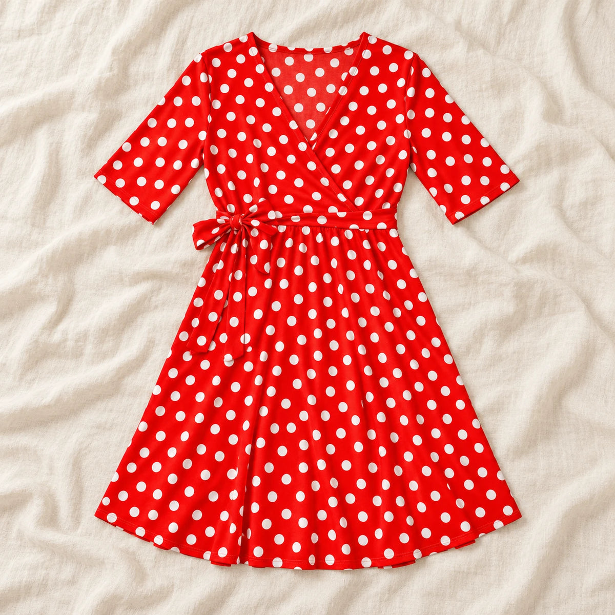 Tots & Moms V-neck maternity dress — Red polka dot — product photograph