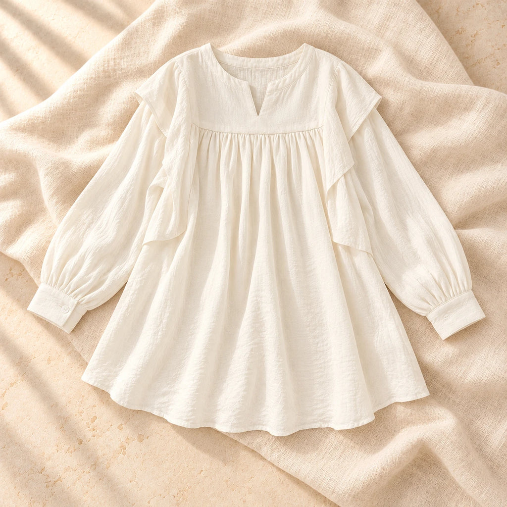 Relaxed Long-Sleeve Maternity Blouse, Ivory, on warm cream linen