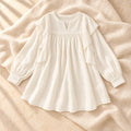 Relaxed Long-Sleeve Maternity Blouse, Ivory, on warm cream linen
