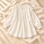 Relaxed Long-Sleeve Maternity Blouse, Ivory, on warm cream linen