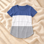 Relaxed Short-Sleeve Nursing T-Shirt, SKY BLUE, on warm cream linen