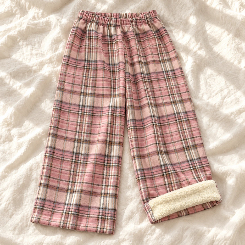 Plaid Wide-Leg Maternity Trousers — Style H — on cream linen