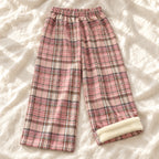 Plaid Wide-Leg Maternity Trousers — Style H — on cream linen
